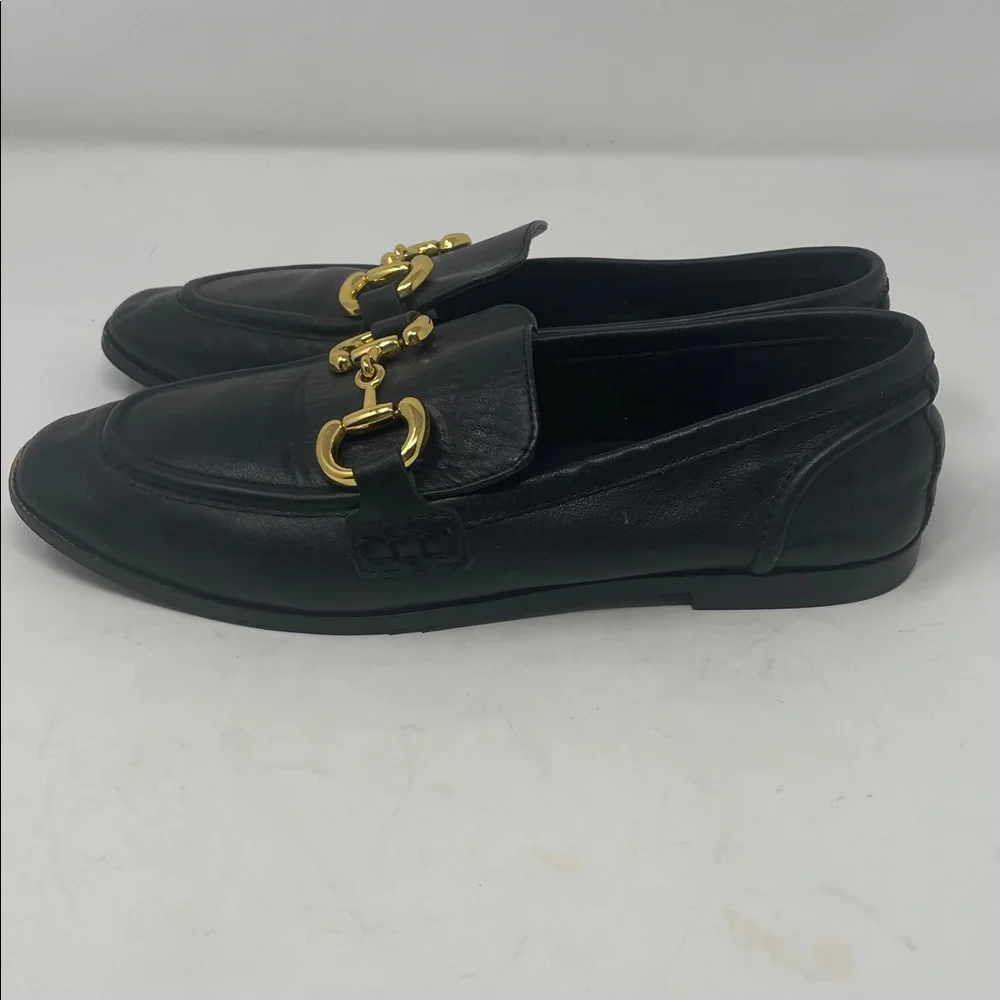 Jeffrey Campbell Black Leather Gold Accent Horsebit Slip On Loafers Size 8.5